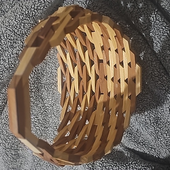 Geometric Wood Block Basket /Planter Decor 7 in L 5.5 A two tone wood color - Picture 2 of 5